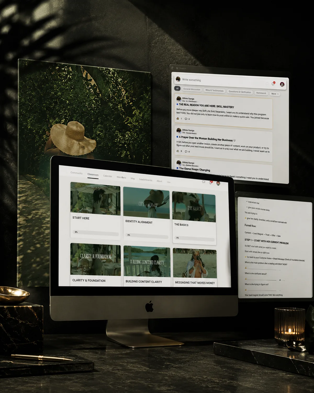 Soft Life Sold Separately — the program classroom, curriculum and community shown on a desktop workspace